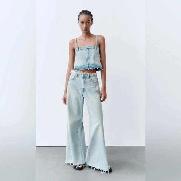 Zara Denim Skirt Effect crop top - Picture 1 of 5